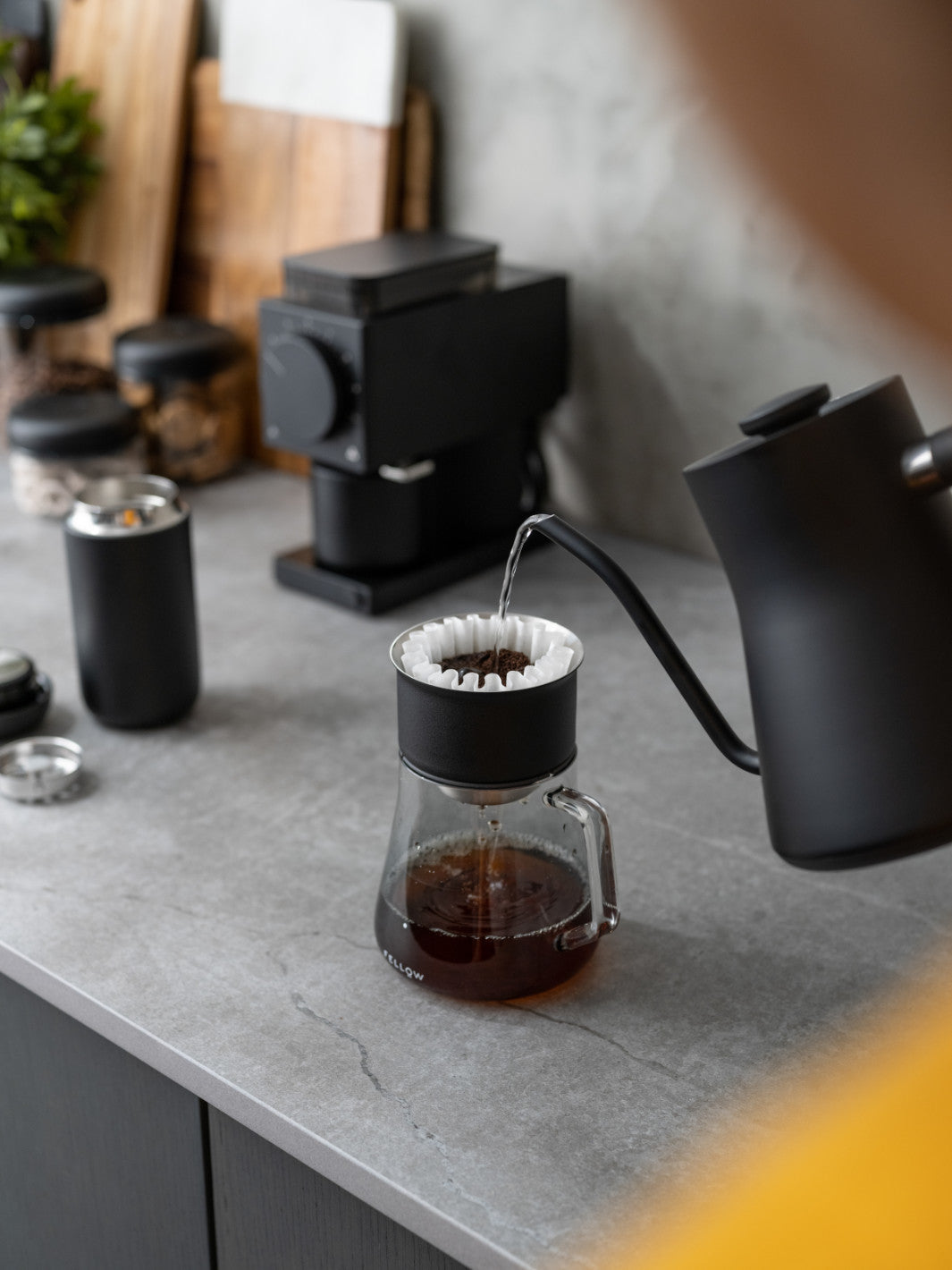 Fellow Stagg X pour-over coffee set with tasting glass
